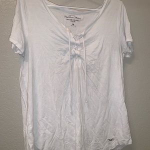 white hi-low lace up v neck shirt